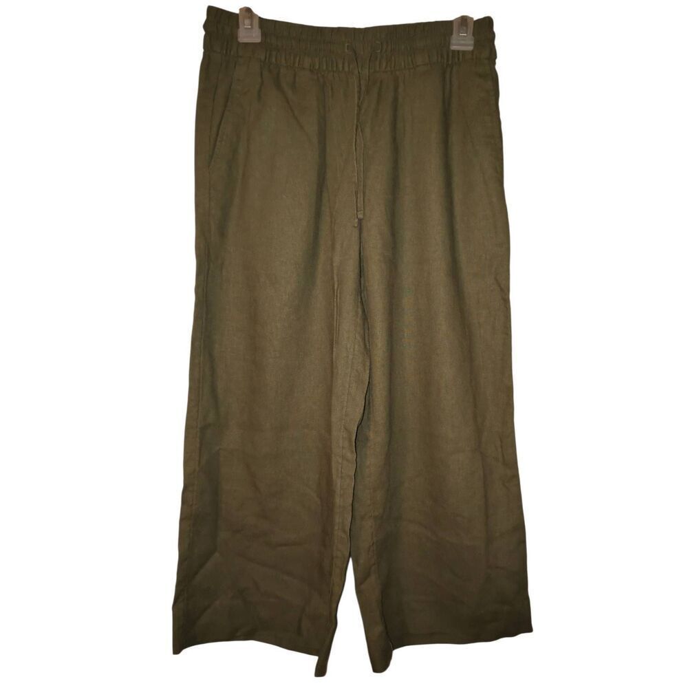 Banana Republic Wide-Leg High-Rise Linen-Blend Cropped Army green Pull-On Pant N